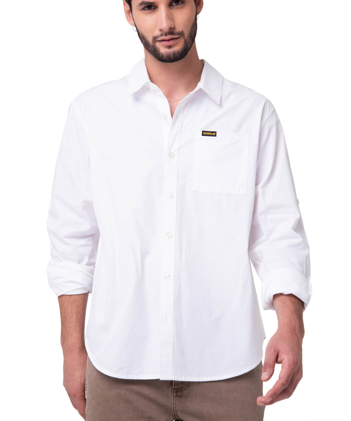 Camisa Manga Larga Hombre Popplin Convertible Blanco Cat