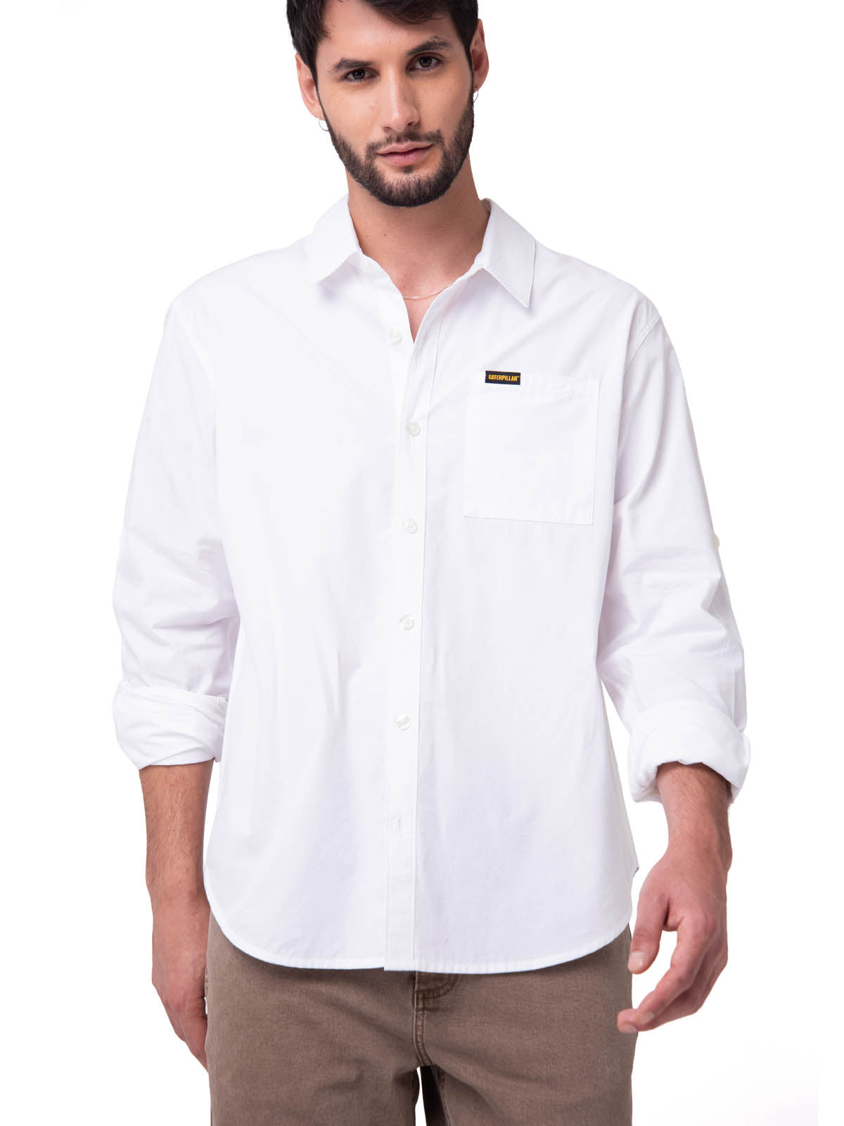 Camisa Manga Larga Hombre Popplin Convertible Blanco Cat