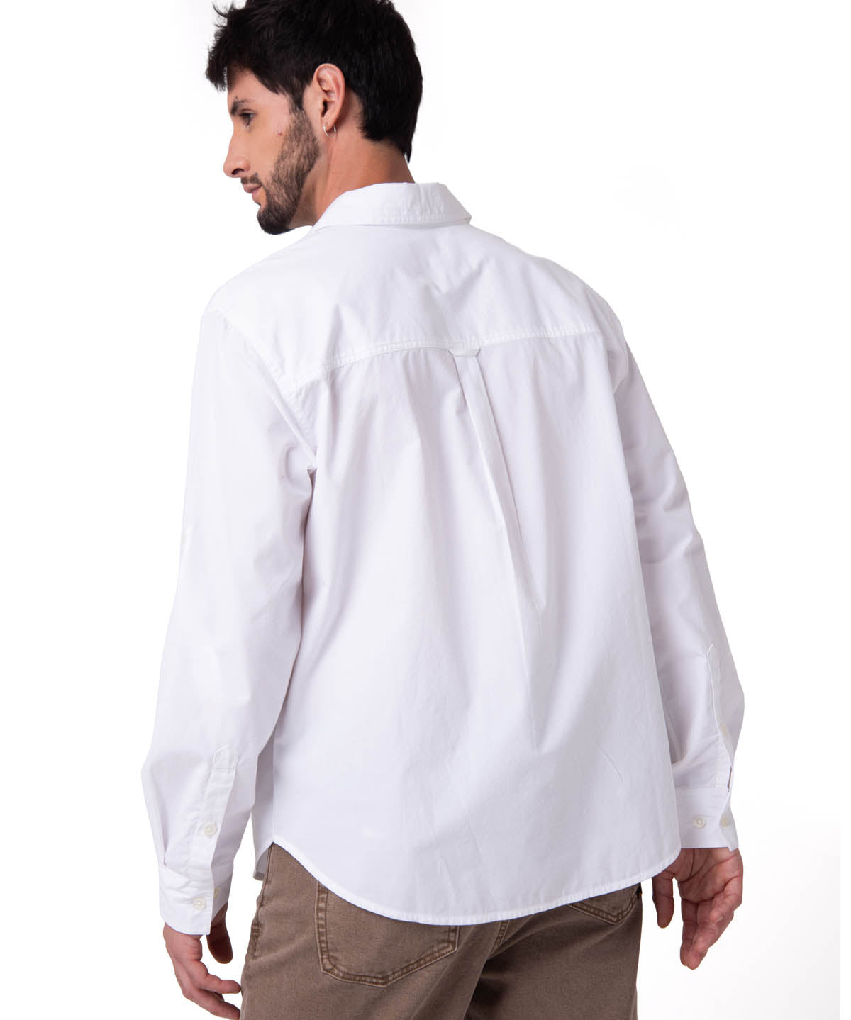 Camisa Manga Larga Hombre Popplin Convertible Blanco Cat