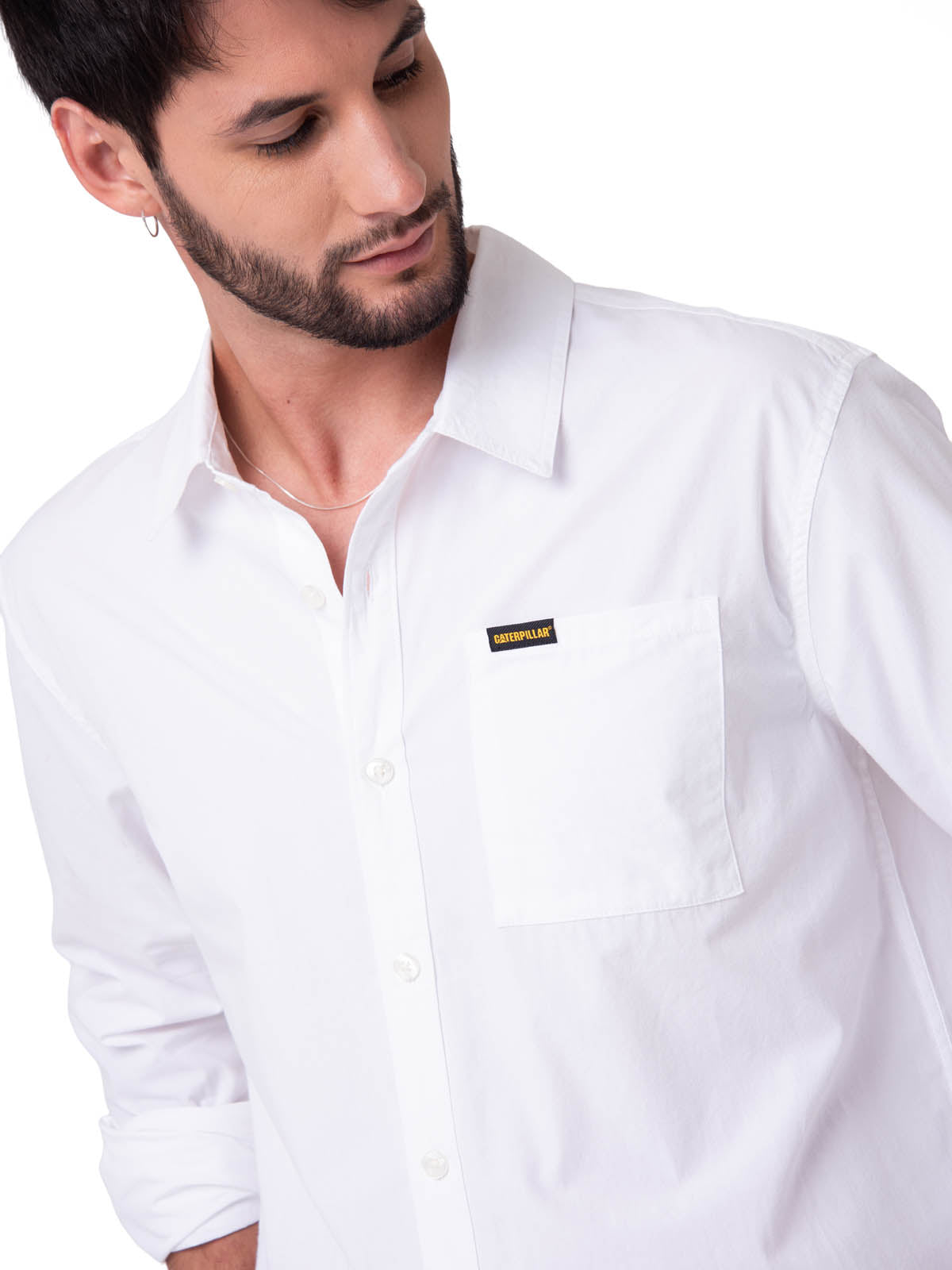 Camisa Manga Larga Hombre Popplin Convertible Blanco Cat