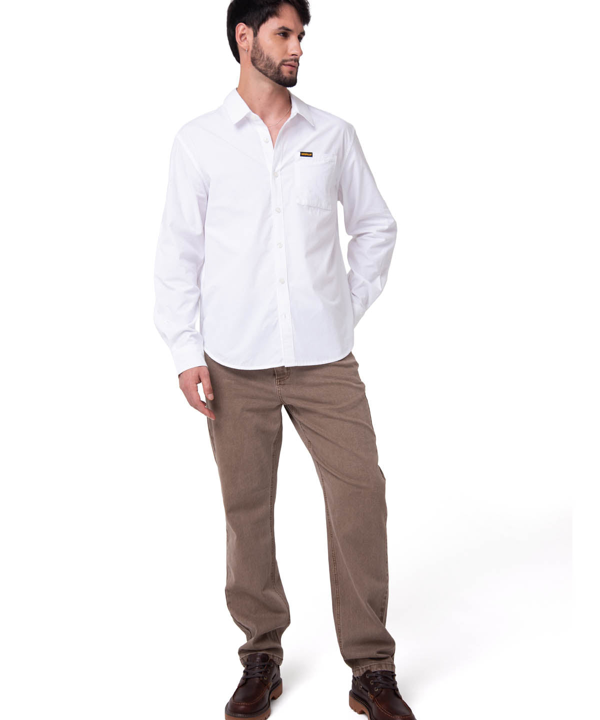 Camisa Manga Larga Hombre Popplin Convertible Blanco Cat