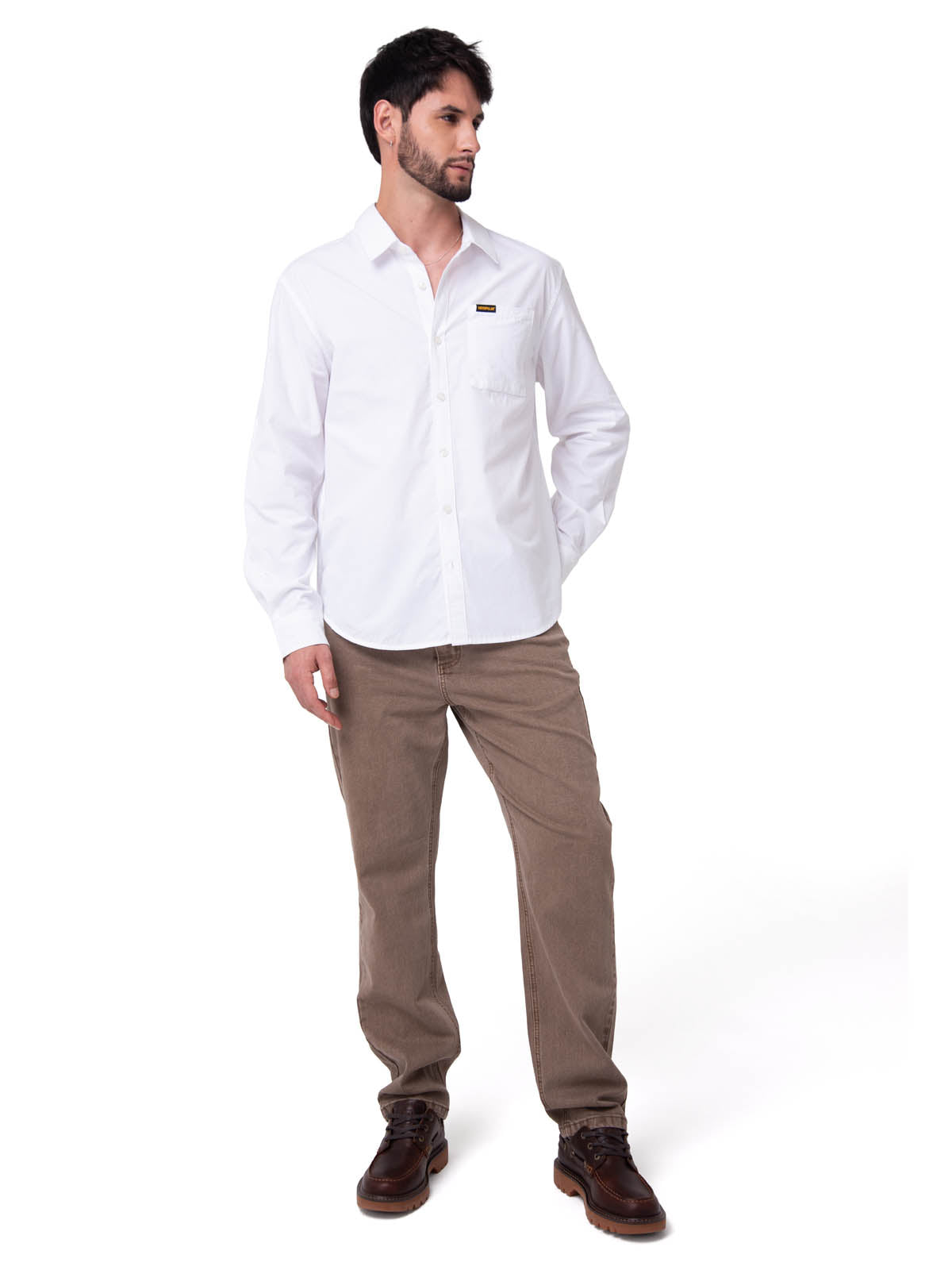 Camisa Manga Larga Hombre Popplin Convertible Blanco Cat
