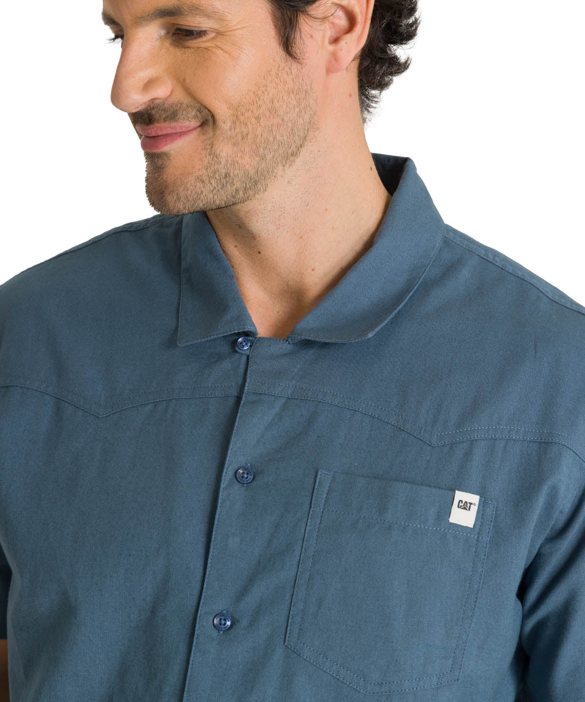 Camisa Manga Corta Hombre Western Camp Azul CAT