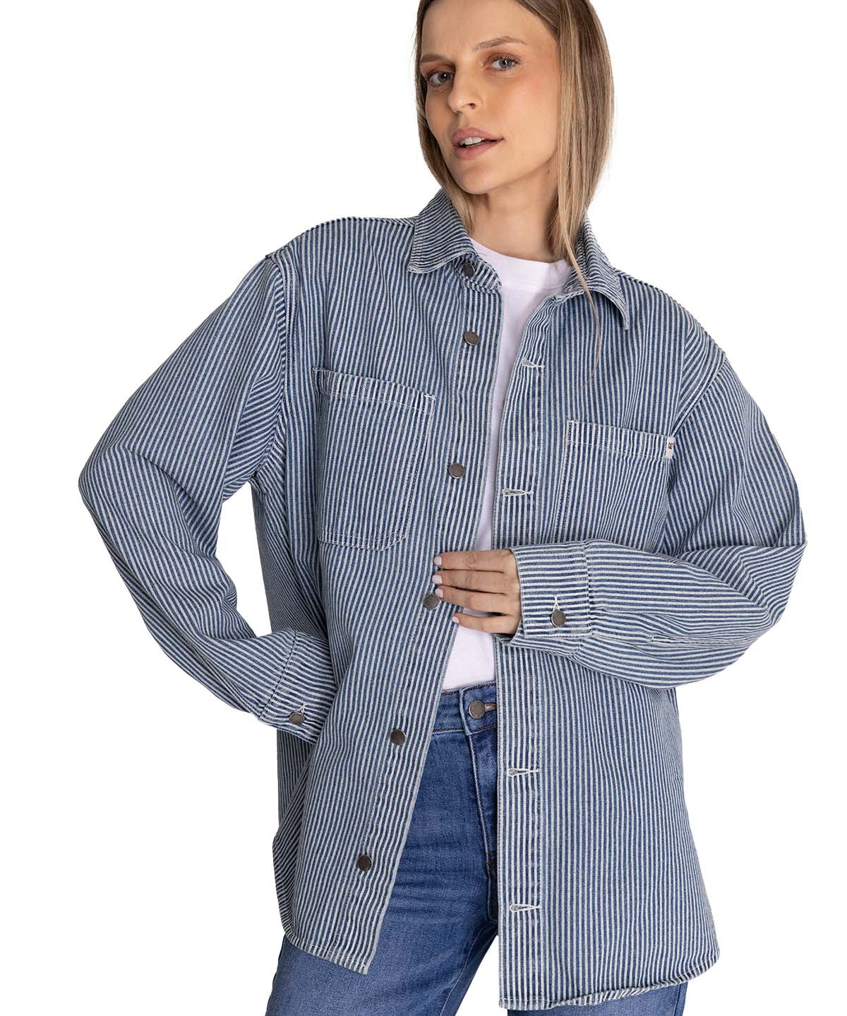 Chaqueta Oversized Mujer Stripe Denim Azul CAT