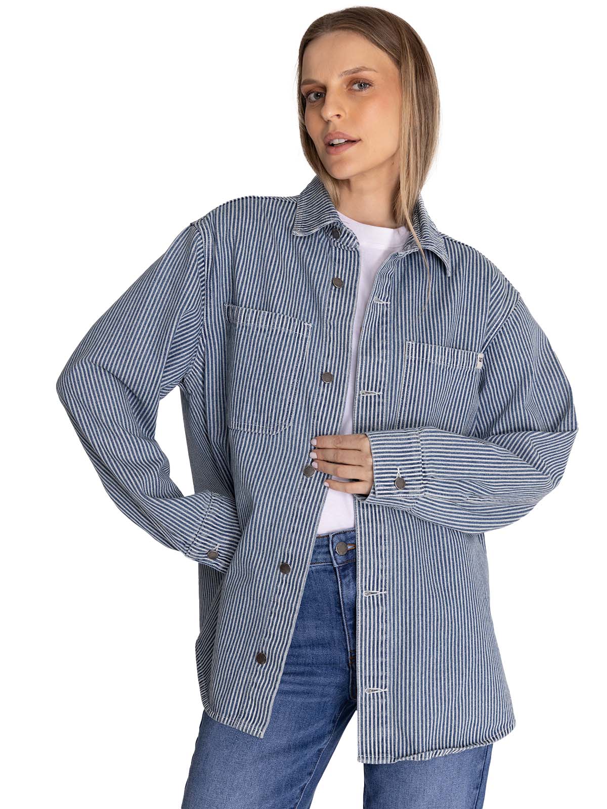 Chaqueta Oversized Mujer Stripe Denim Azul CAT