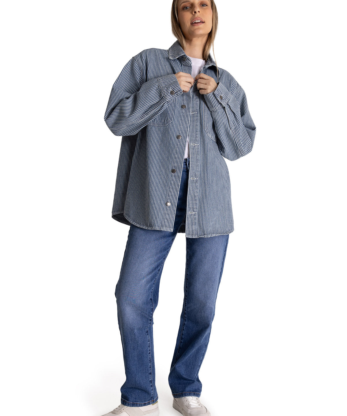 Chaqueta Oversized Mujer Stripe Denim Azul CAT