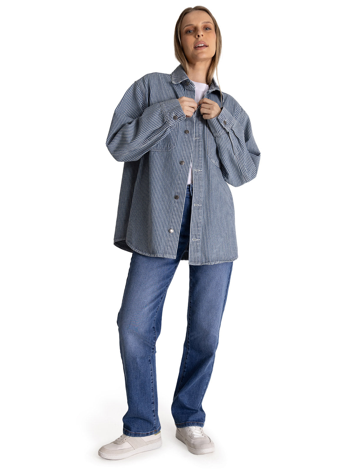 Chaqueta Oversized Mujer Stripe Denim Azul CAT