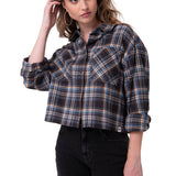 Camisa Manga Larga Mujer Cropped Flannel Negro Cat