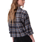 Camisa Manga Larga Mujer Cropped Flannel Negro Cat