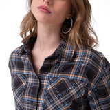 Camisa Manga Larga Mujer Cropped Flannel Negro Cat