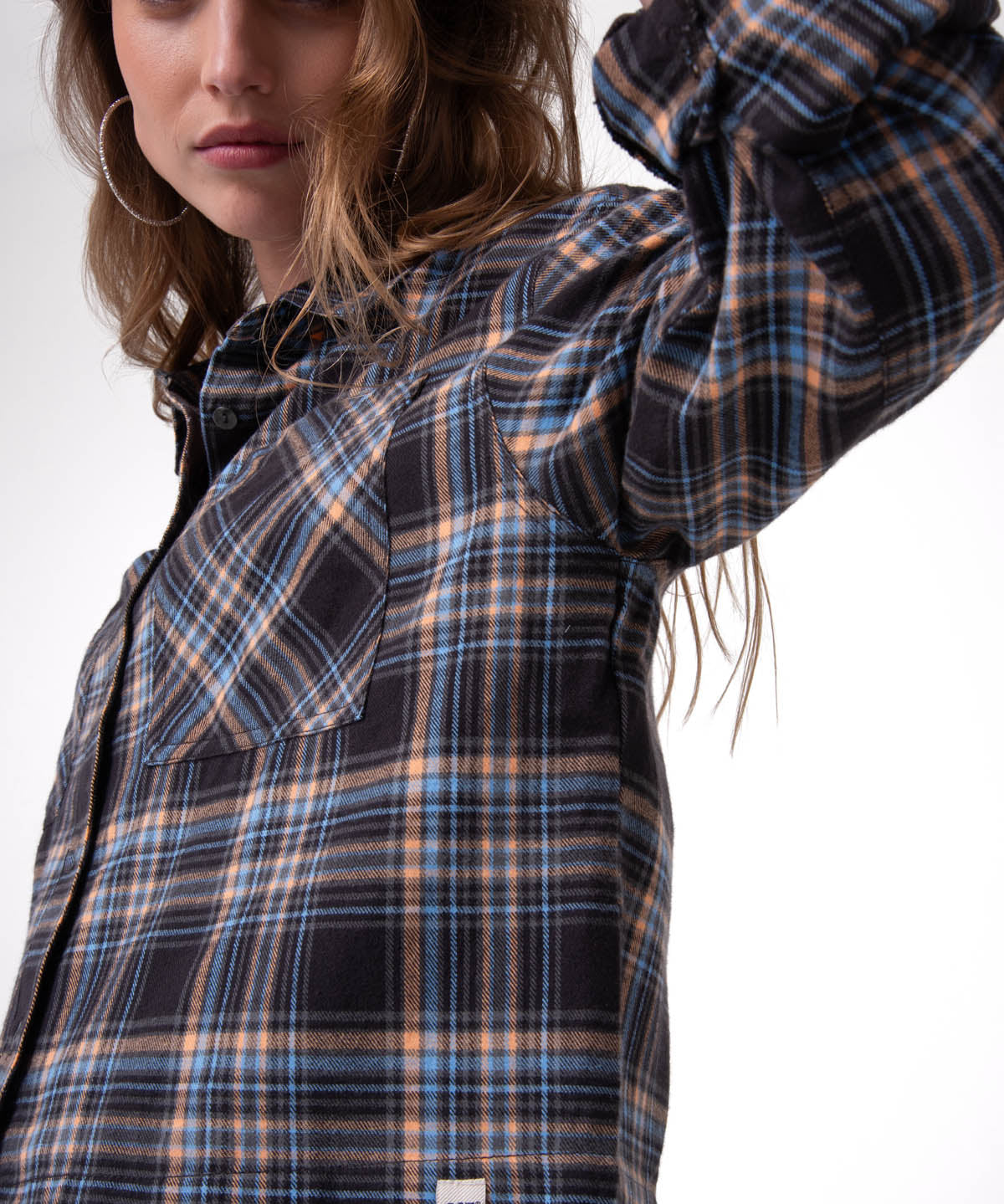 Camisa Manga Larga Mujer Cropped Flannel Negro Cat