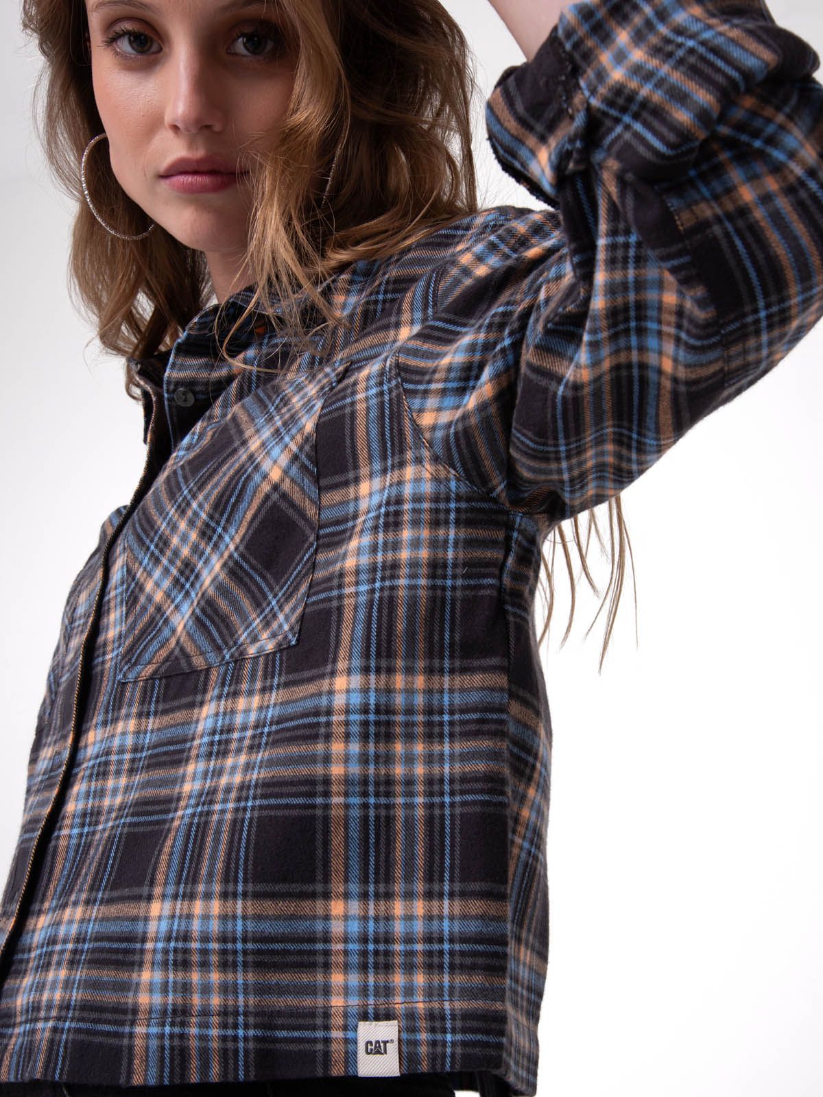 Camisa Manga Larga Mujer Cropped Flannel Negro Cat