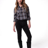 Camisa Manga Larga Mujer Cropped Flannel Negro Cat