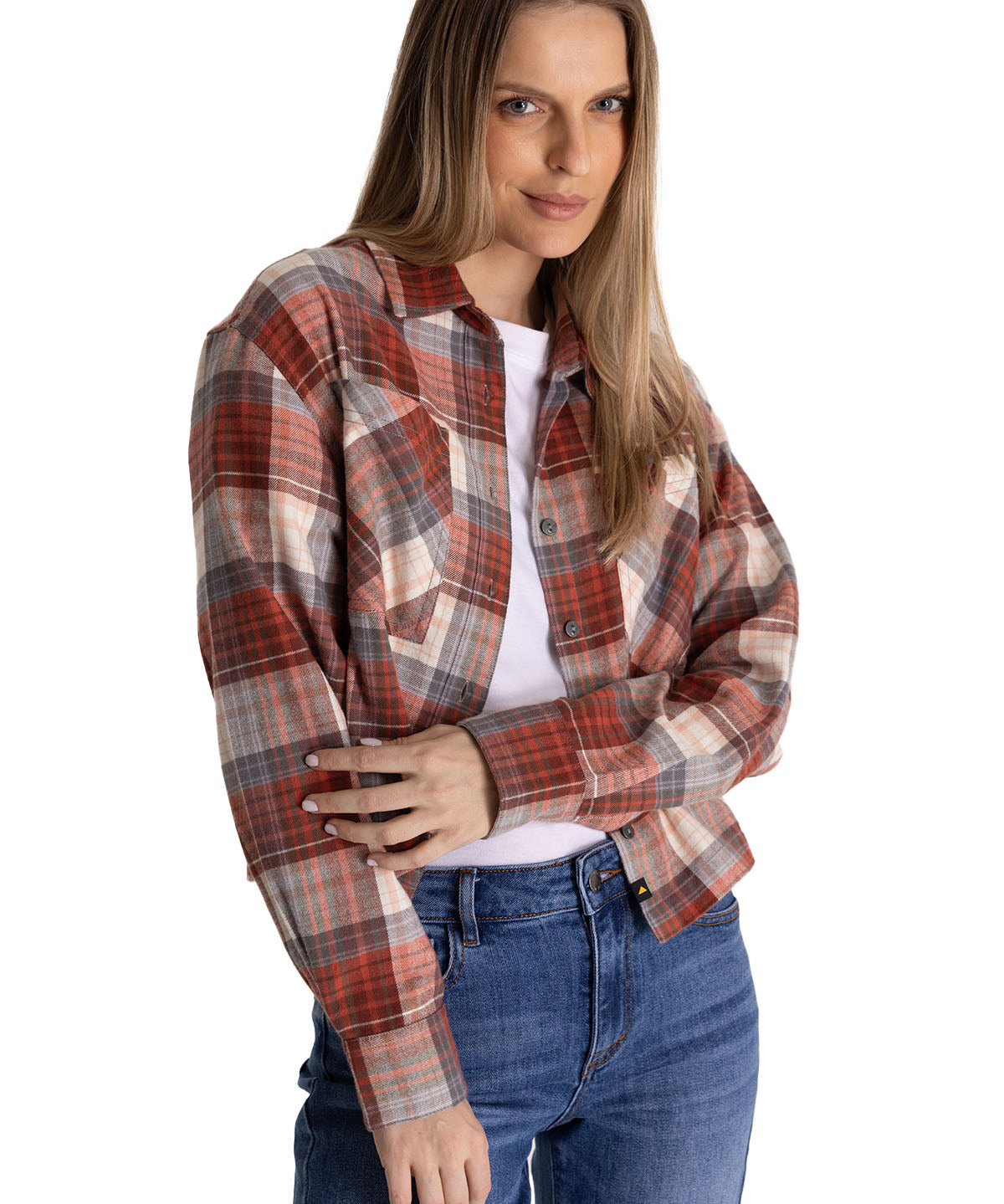 Camisa Manga Larga Mujer Cropped Flannel Terracota CAT