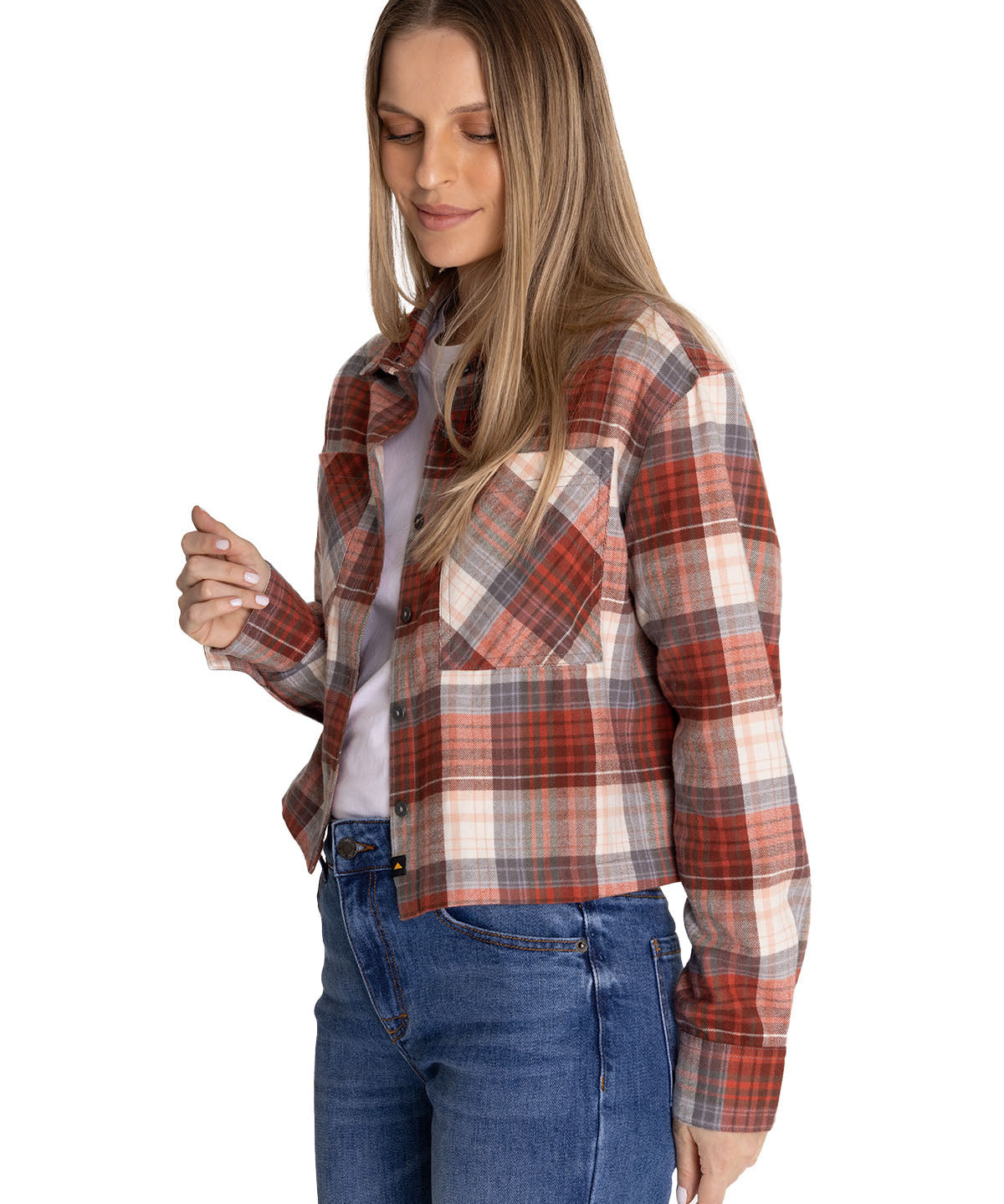 Camisa Manga Larga Mujer Cropped Flannel Terracota CAT