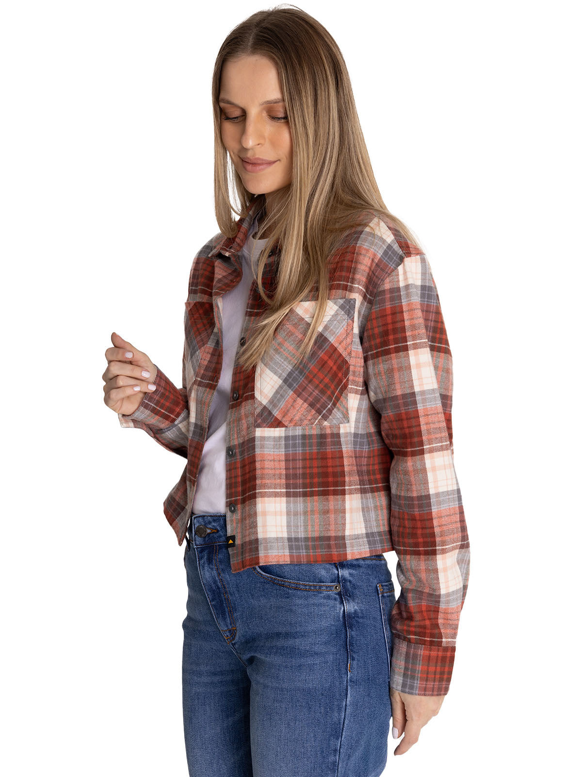 Camisa Manga Larga Mujer Cropped Flannel Terracota CAT