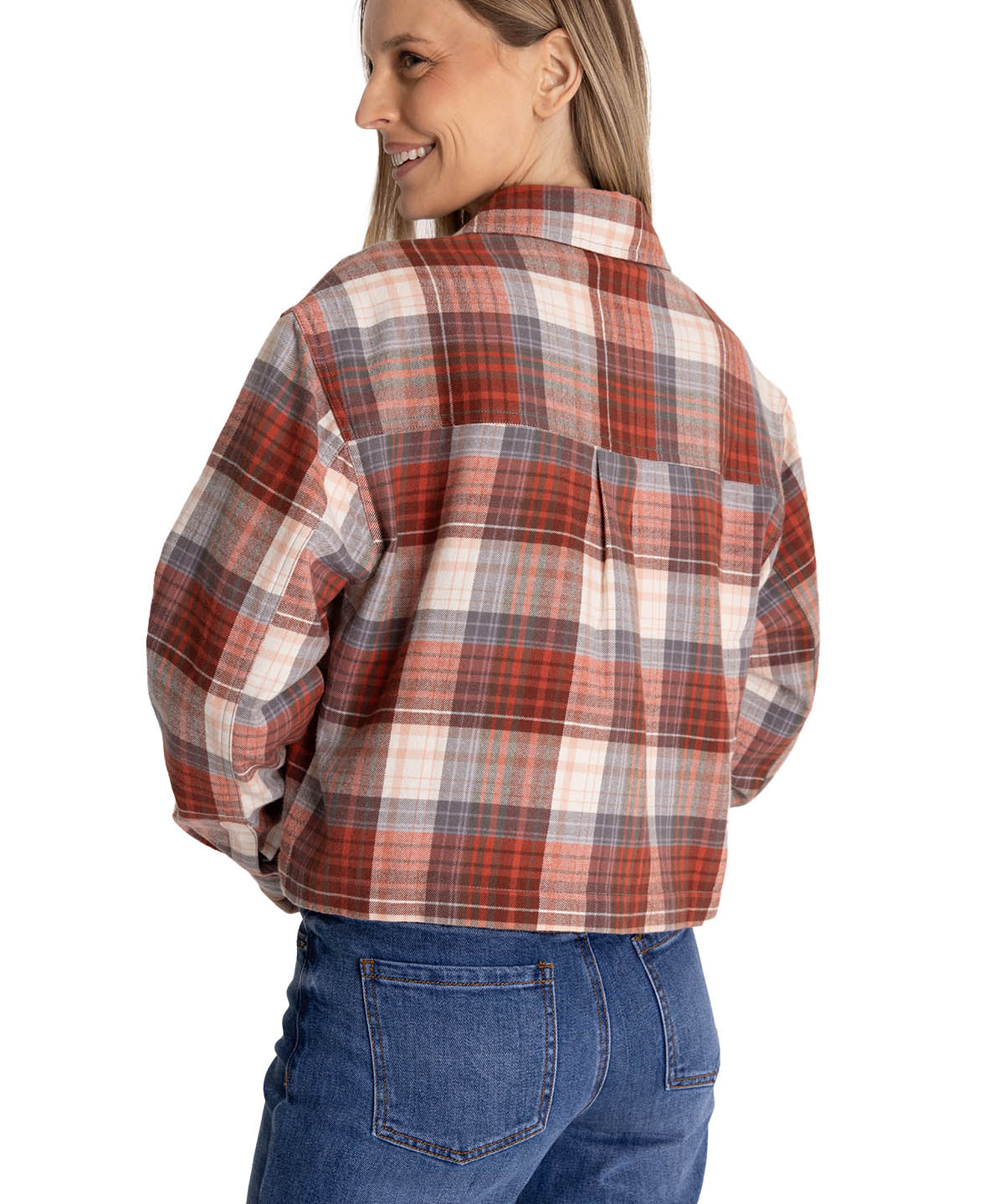 Camisa Manga Larga Mujer Cropped Flannel Terracota CAT