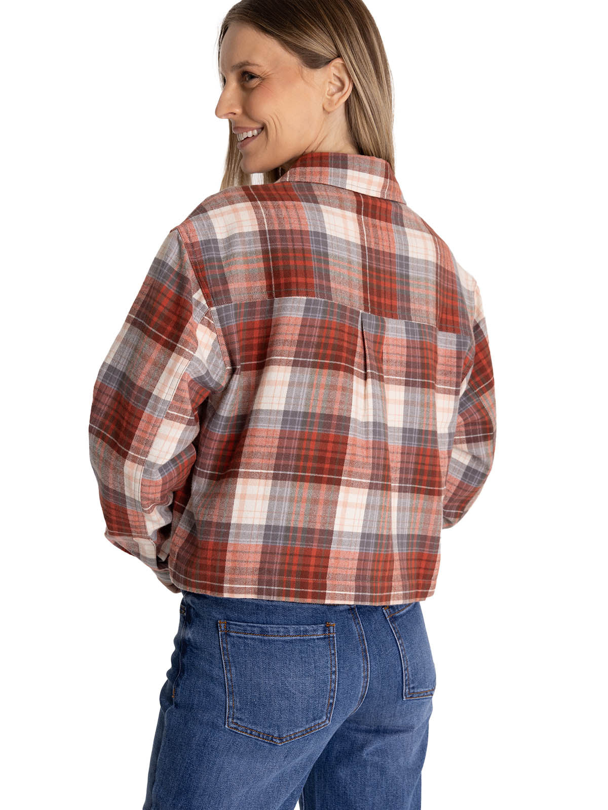 Camisa Manga Larga Mujer Cropped Flannel Terracota CAT
