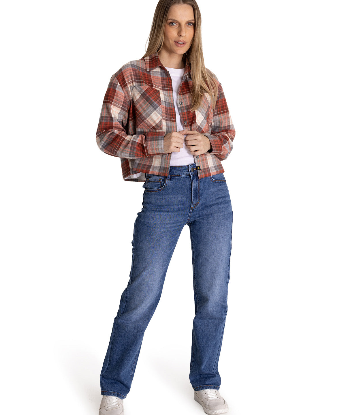 Camisa Manga Larga Mujer Cropped Flannel Terracota CAT