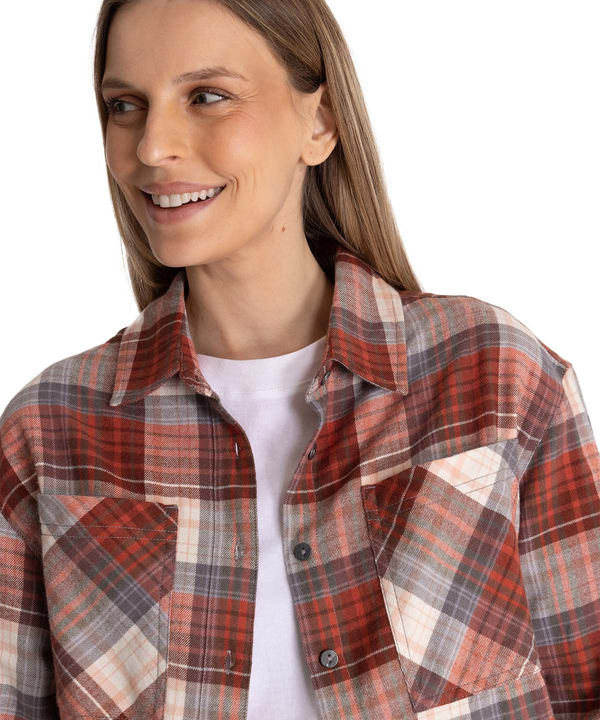 Camisa Manga Larga Mujer Cropped Flannel Terracota CAT
