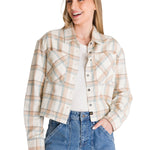 Camisa Manga Larga Mujer Cropped Flannel Beige CAT