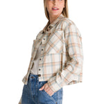 Camisa Manga Larga Mujer Cropped Flannel Beige CAT