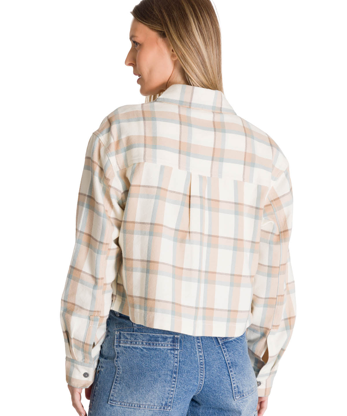 Camisa Manga Larga Mujer Cropped Flannel Beige CAT