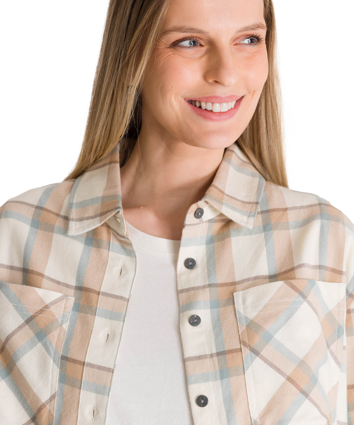 Camisa Manga Larga Mujer Cropped Flannel Beige CAT