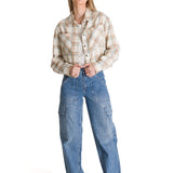 Camisa Manga Larga Mujer Cropped Flannel Beige CAT