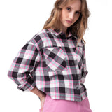 Camisa Manga Larga Mujer Cropped Flannel Rosa Cat