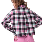 Camisa Manga Larga Mujer Cropped Flannel Rosa Cat