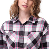 Camisa Manga Larga Mujer Cropped Flannel Rosa Cat