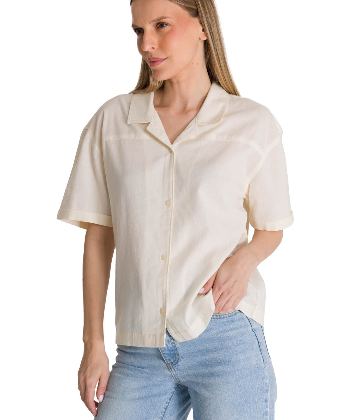 Camisa Manga Corta Mujer Lightweight Camp Blanco CAT