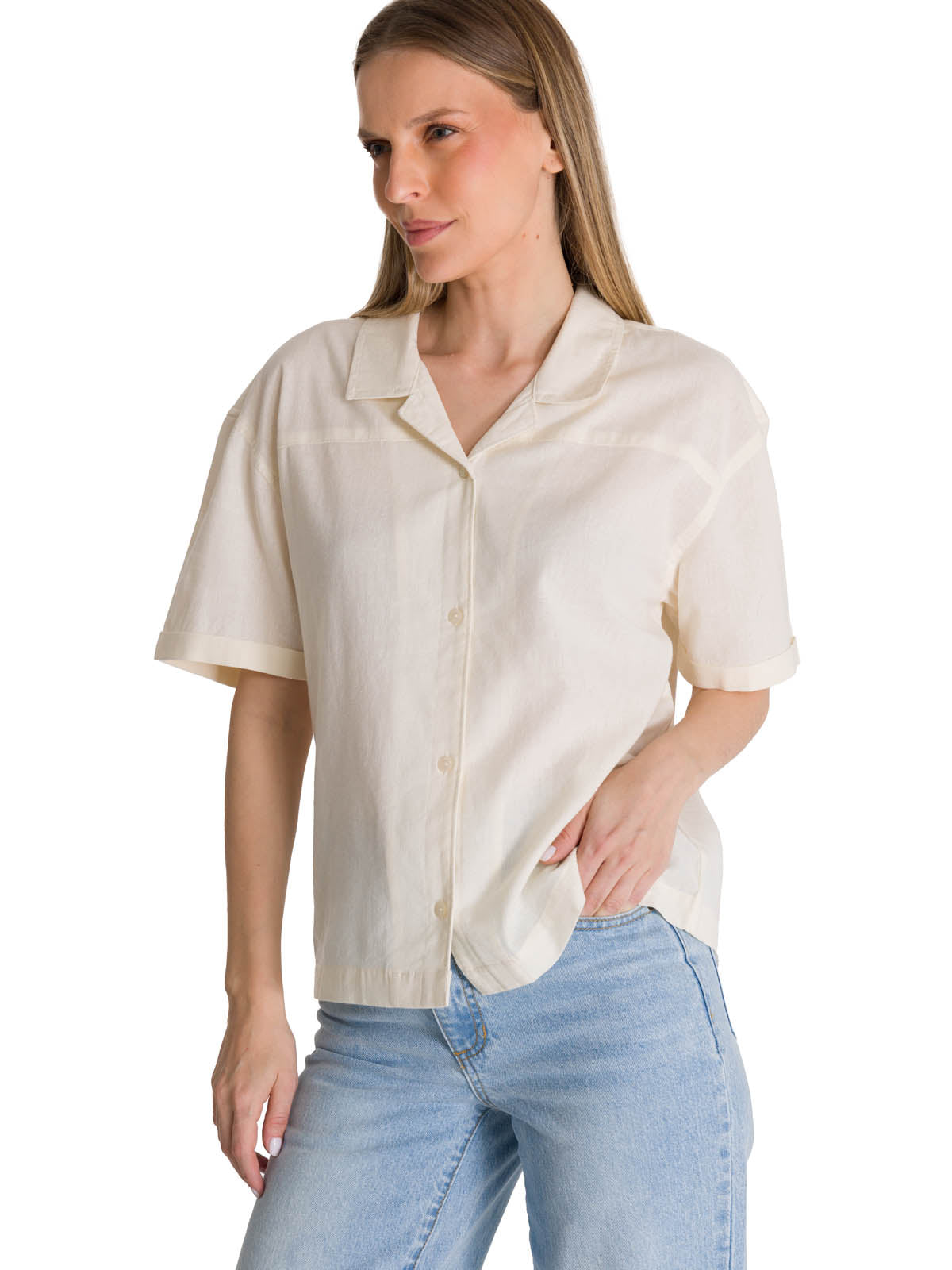 Camisa Manga Corta Mujer Lightweight Camp Blanco CAT