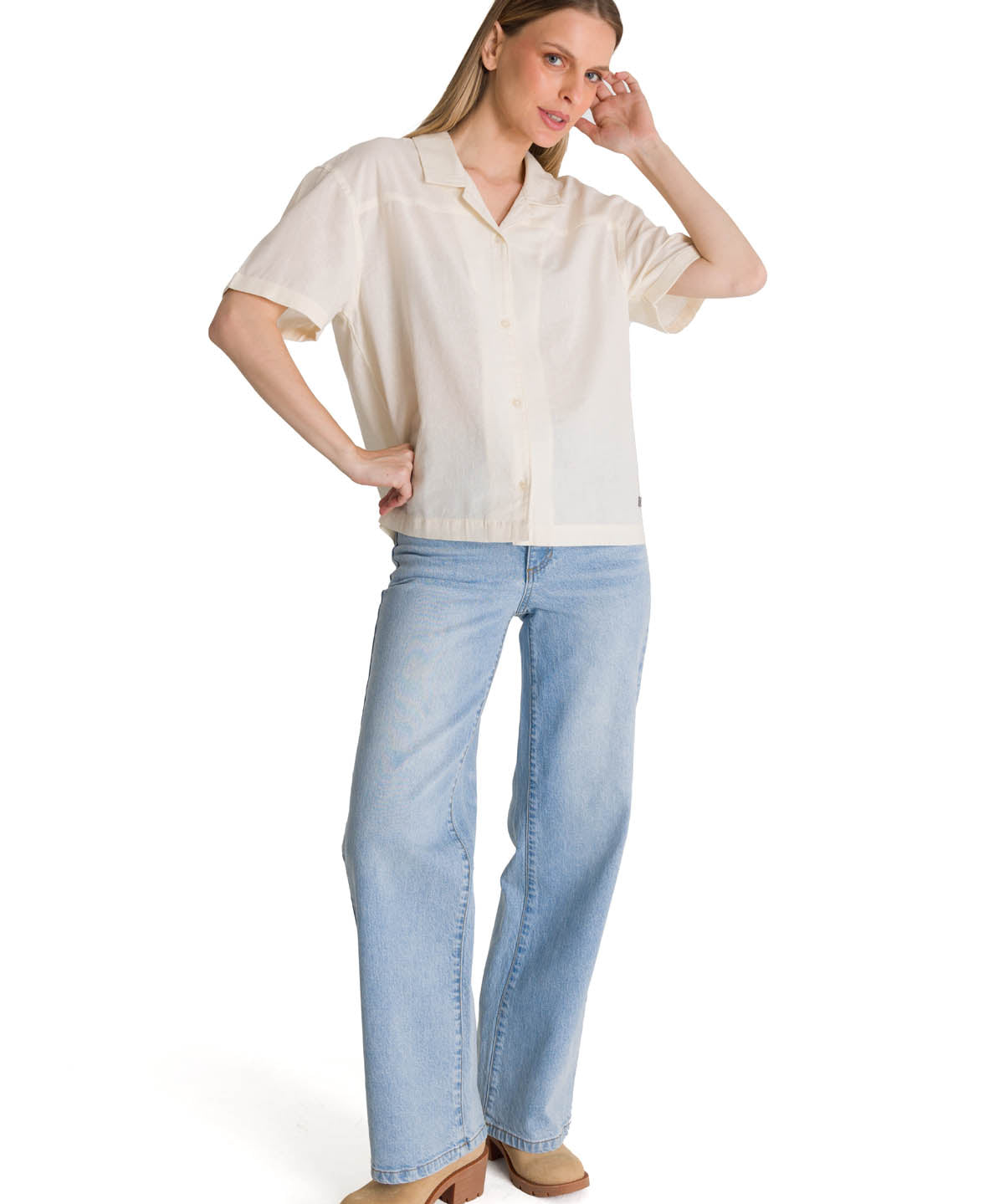 Camisa Manga Corta Mujer Lightweight Camp Blanco CAT