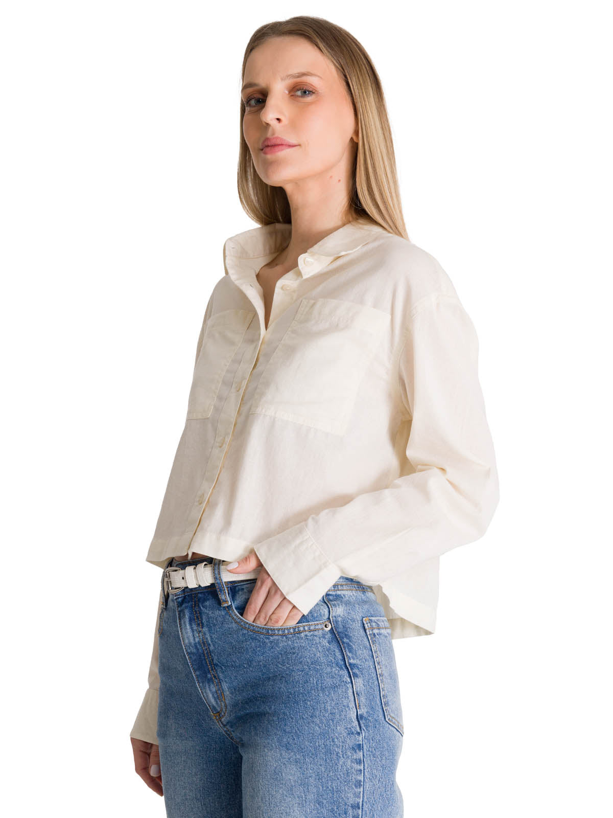 Camisa Manga Larga Mujer Cropped Blanco CAT