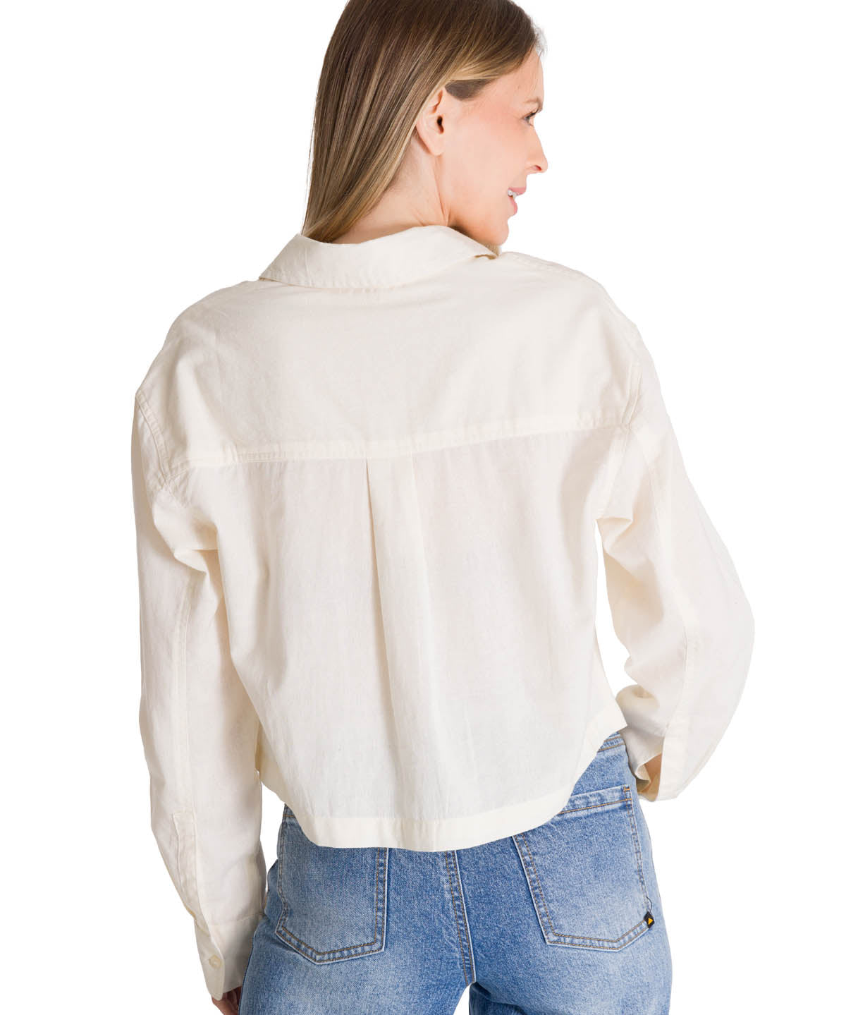 Camisa Manga Larga Mujer Cropped Blanco CAT
