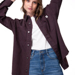 Camisa Denim Mujer Oversized Lineas Burdeo Cat