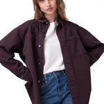 Camisa Denim Mujer Oversized Lineas Burdeo Cat
