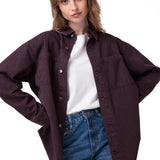 Camisa Denim Mujer Oversized Lineas Burdeo Cat