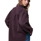 Camisa Denim Mujer Oversized Lineas Burdeo Cat