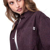 Camisa Denim Mujer Oversized Lineas Burdeo Cat