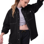 Camisa Denim Manga Larga Mujer Oversized Negro Cat