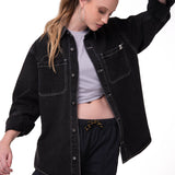 Camisa Denim Manga Larga Mujer Oversized Negro Cat