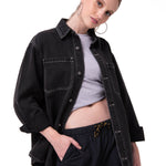 Camisa Denim Manga Larga Mujer Oversized Negro Cat