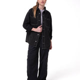 Camisa Denim Manga Larga Mujer Oversized Negro Cat