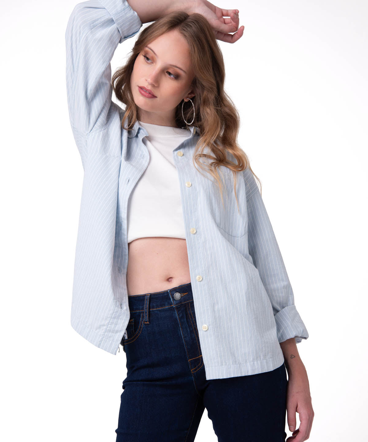 Camisa Manga Larga Mujer Oversized Celeste Cat