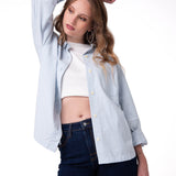 Camisa Manga Larga Mujer Oversized Celeste Cat
