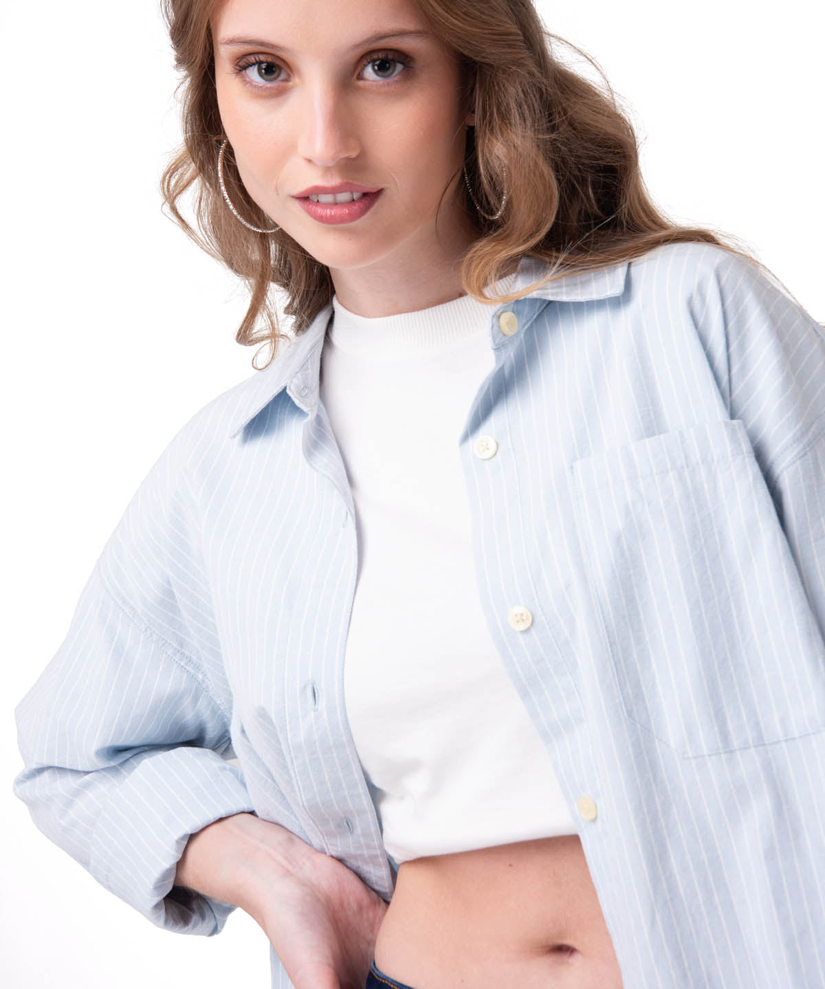 Camisa Manga Larga Mujer Oversized Celeste Cat