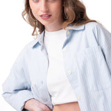 Camisa Manga Larga Mujer Oversized Celeste Cat